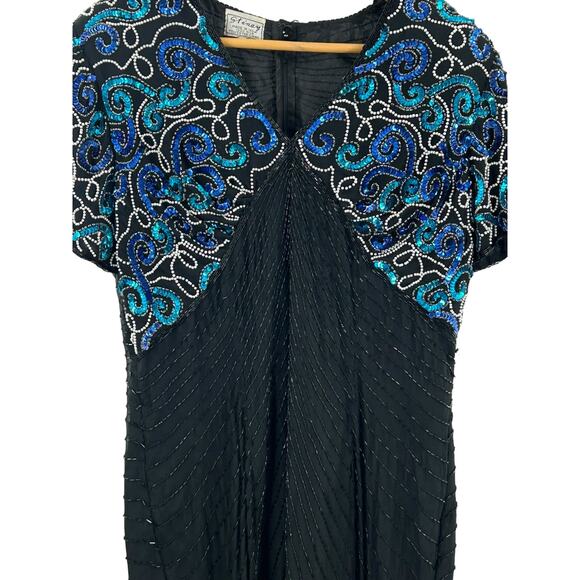 Stenay Silk Blue Sequin 80’s Black and Blue‎ Cocktail Dress Size 14 - Picture 12 of 12